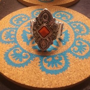 Orange stretch band statement ring